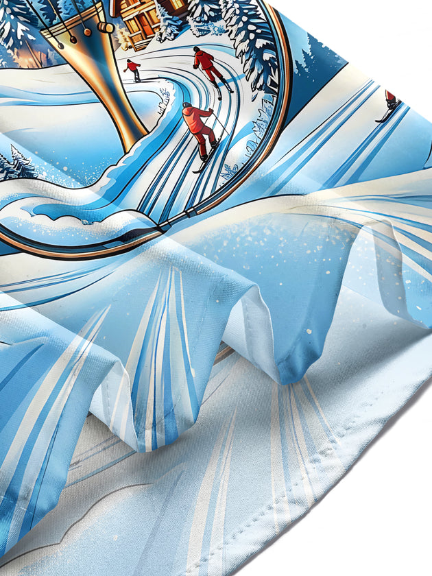 Adaychic Men's Graphic Violin Winter Snowscape Print Long Sleeve Shirt with Chest Pocket