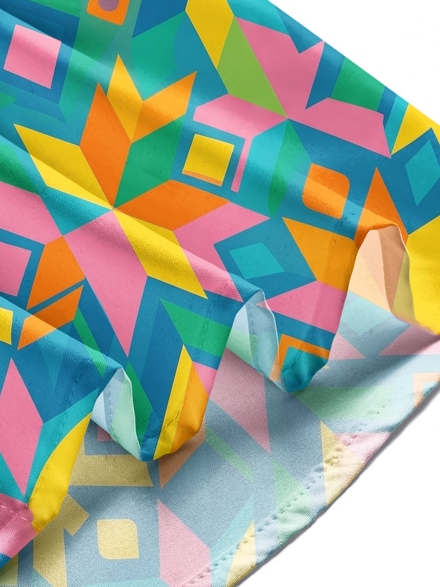 Adaychic Men's Printed Colorful Geometric Shapes Print Long Sleeve Shirt with Chest Pocket