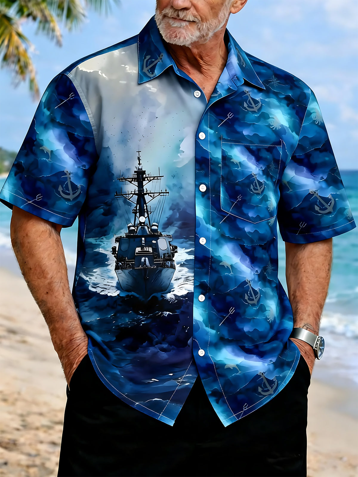 men's anchor print shirt front view