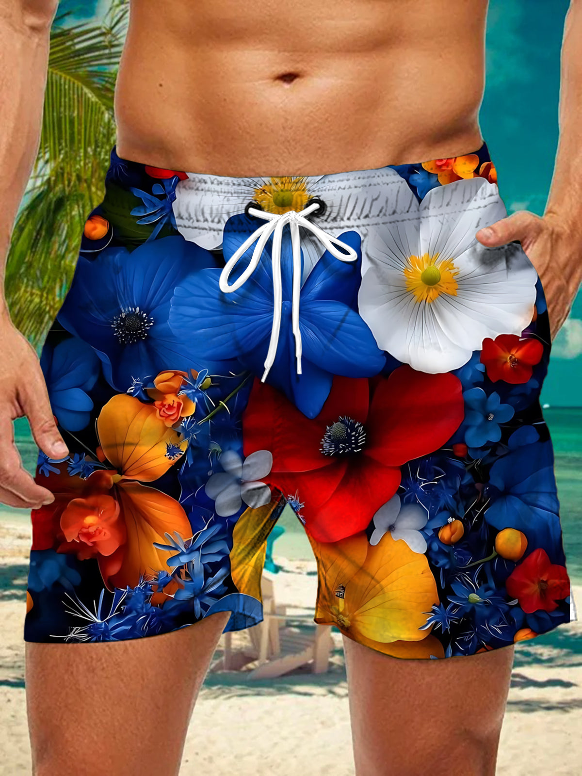 men's Hawaiian casual pants front view tropical beach vacation