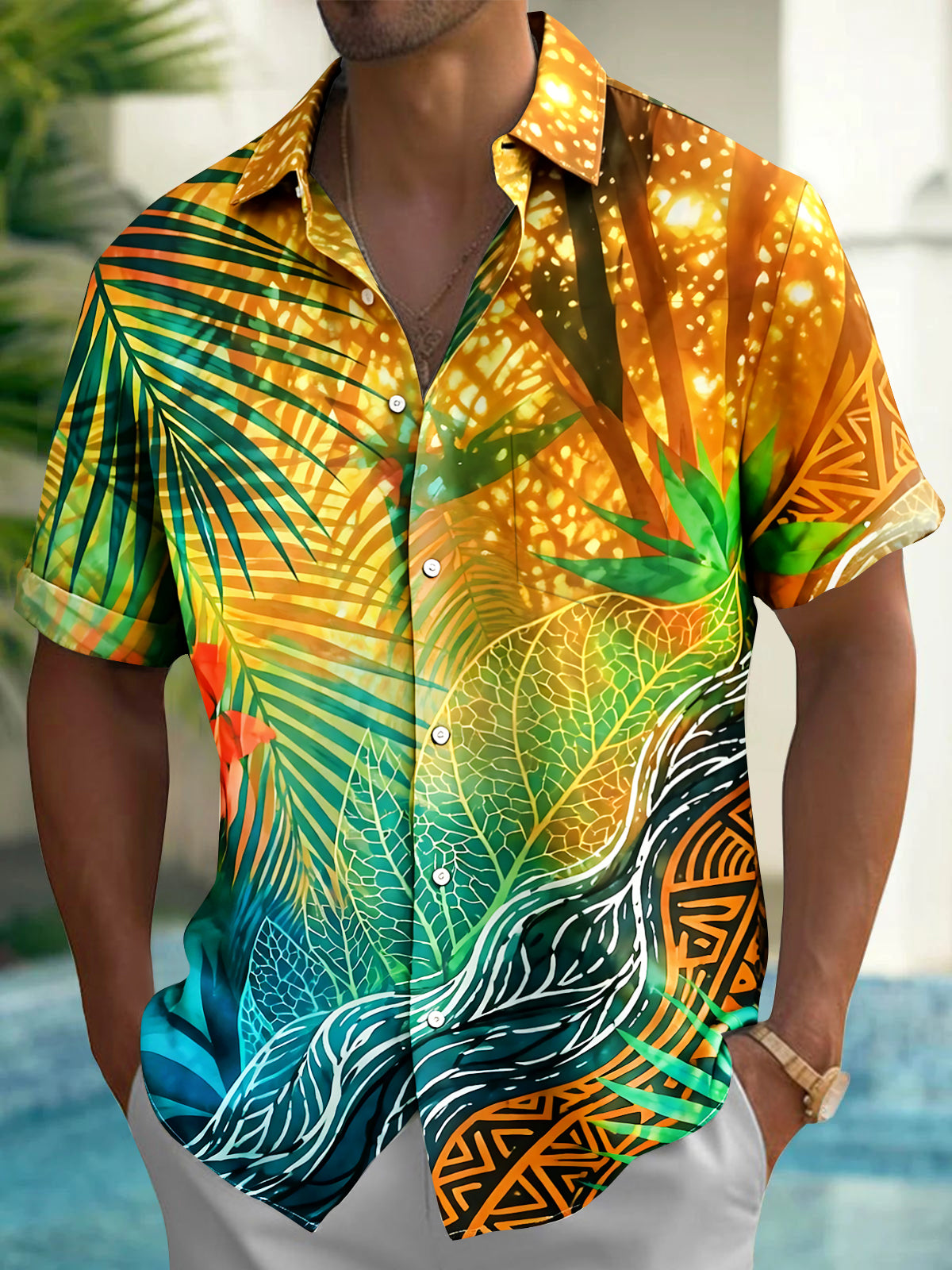 Hawaiian Leaf Men's Pocket Short Sleeve Shirts