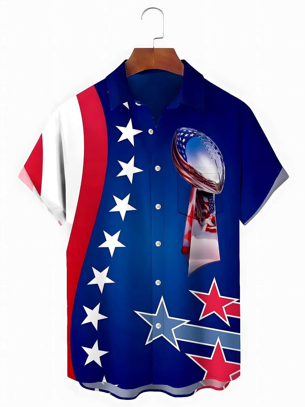 men's sports print shirt front view Independence Day