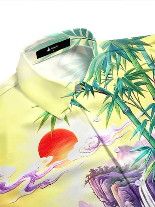 Men's pocket half sleeve botanical print shirt side view