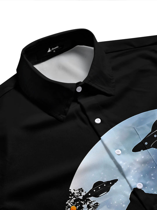 Independence American Flag Alien Men's Pocket Short Sleeve Shirts