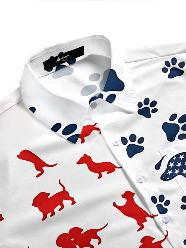 American Flag Dog Paw Men's Pocket Short Sleeve Shirts
