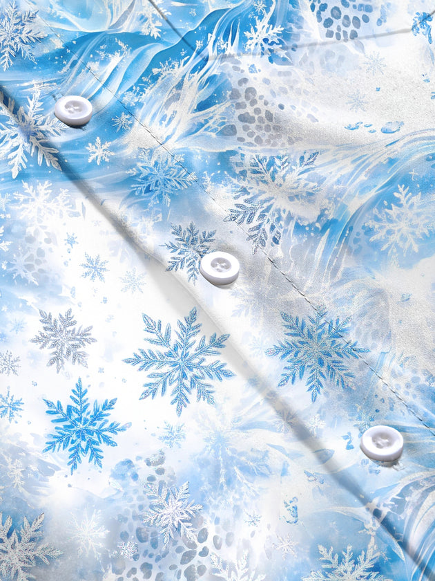 Adaychic Men's Printed Snowflakes And Ice Waves Print Long Sleeve Shirt with Chest Pocket