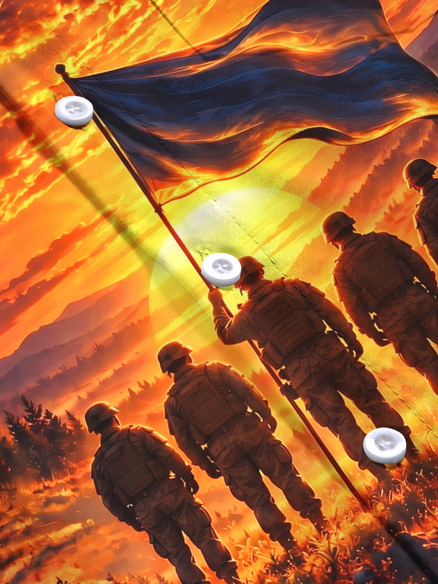 Adaychic Men's Veterans Day Soldiers And Flag At Sunset Print Long Sleeve Shirt with Chest Pocket