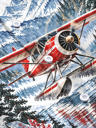 Adaychic Men's Graphic Vintage Snow Seaplane Print Long Sleeve Shirt with Chest Pocket