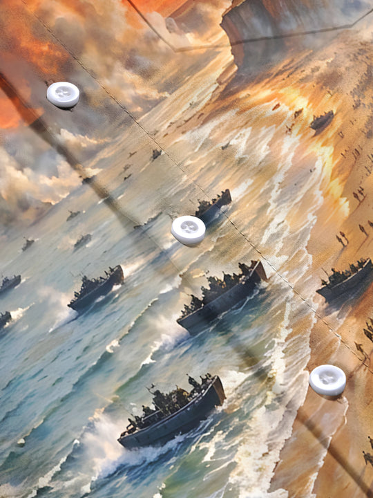 Adaychic Men's Long Sleeve Shirt - D-day Beach Landing Scene With Soldiers And Landing Craft Print with Chest Pocket