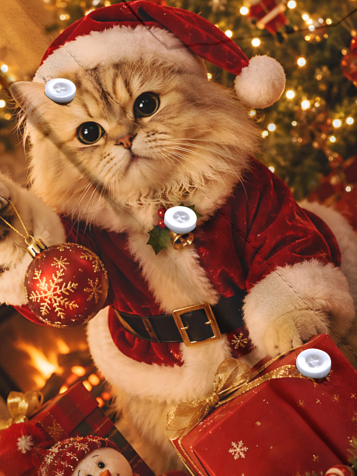 Adaychic Men's Printed Christmas Cat Print Santa Cat Print Long Sleeve Shirt with Chest Pocket
