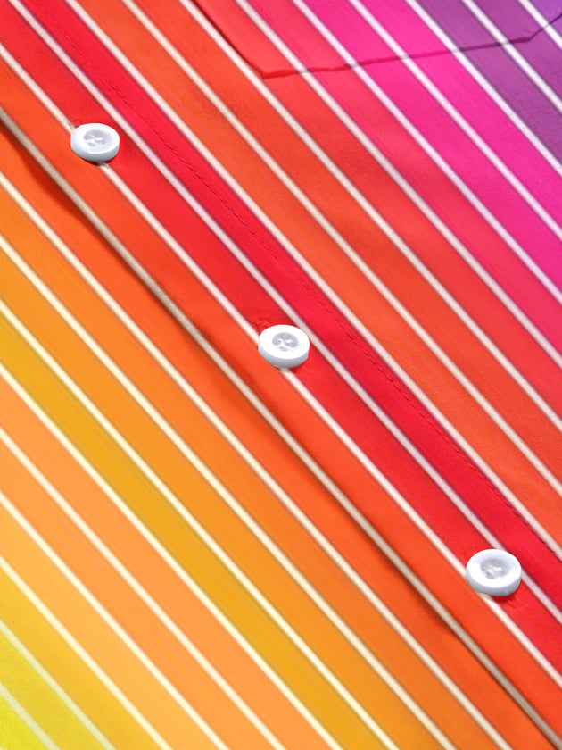 Adaychic Men's Striped Rainbow Gradient Stripes Print Short Sleeve Shirt with Chest Pocket