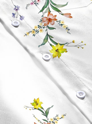 Adaychic Men's Floral Colorful Floral Branches Print Long Sleeve Shirt with Chest Pocket