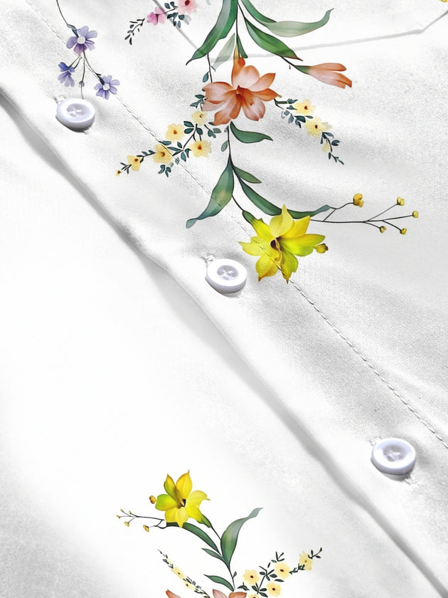 Adaychic Men's Floral Colorful Floral Branches Print Long Sleeve Shirt with Chest Pocket