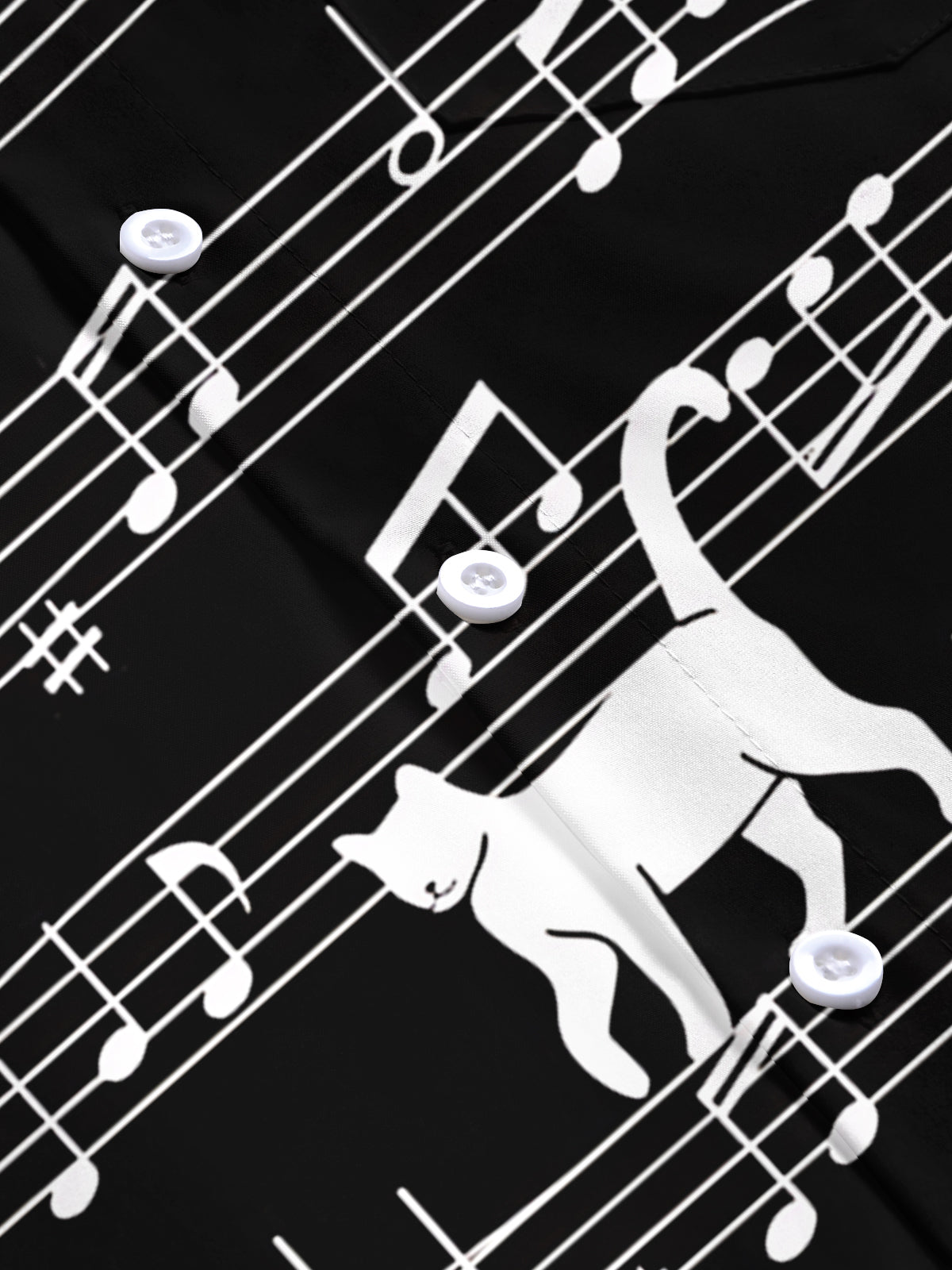 Adaychic Men's Graphic Cat On Musical Staff Print Short Sleeve Shirt with Chest Pocket