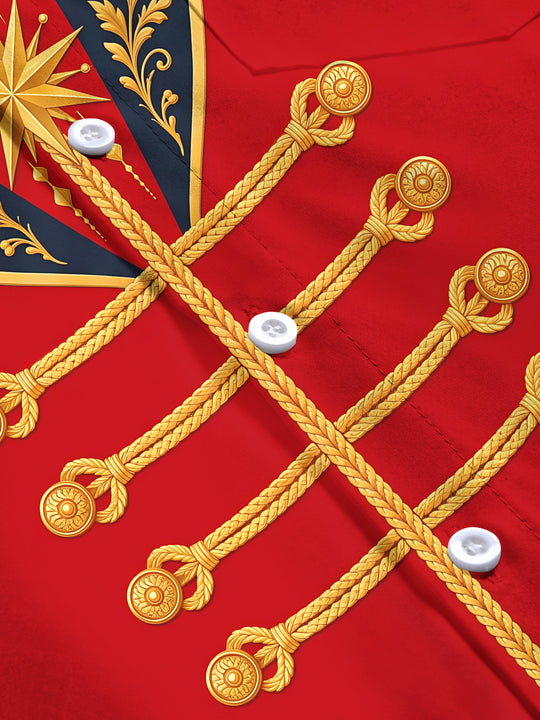 Adaychic Men's Long Sleeve Shirt - Christmas Pine Branches And Berries With Gold Scrollwork Print with Chest Pocket
