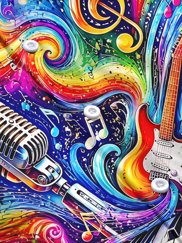 Adaychic Men's Graphic Musical Instruments Print Long Sleeve Shirt with Chest Pocket
