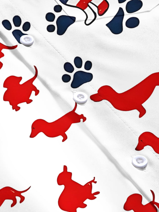 American Flag Dog Paw Men's Pocket Short Sleeve Shirts