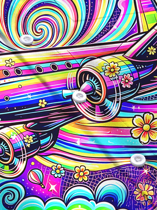 Adaychic Men's Graphic Rainbow Airplane Print Swirl Pattern Long Sleeve Shirt with Chest Pocket