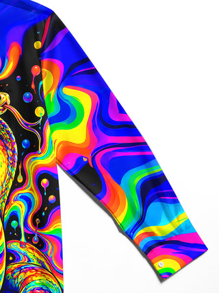 Adaychic Men's Printed Colorful Psychedelic Cobra Print Long Sleeve Shirt with Chest Pocket