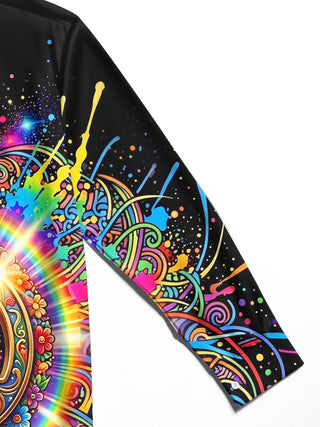Adaychic Men's Retro Rainbow Peace Symbol Print Long Sleeve Shirt with Chest Pocket