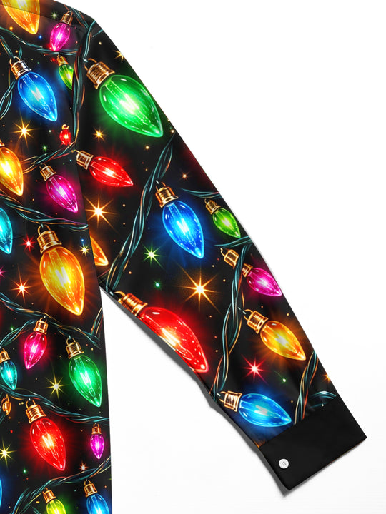 Adaychic Men's Printed Christmas Lights Print Long Sleeve Shirt with Chest Pocket