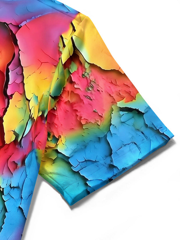 Adaychic Men's Printed Colorful Cracked Texture Print Short Sleeve Shirt with Chest Pocket
