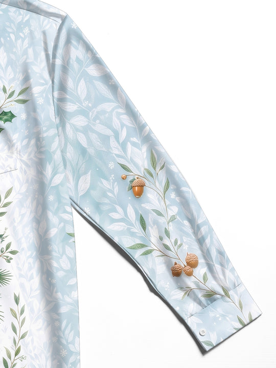 Adaychic Men's Long Sleeve Shirt - Christmas Floral Bouquet With Holly And Acorns Print with Chest Pocket