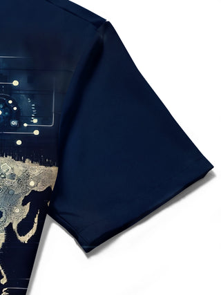 Adaychic Men's Graphic Digital World Map Print Short Sleeve Shirt with Chest Pocket