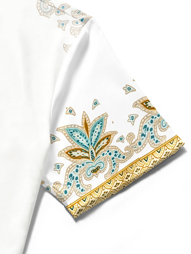 Adaychic Men's Vintage Style Paisley Floral Print Short Sleeve Shirt with Chest Pocket