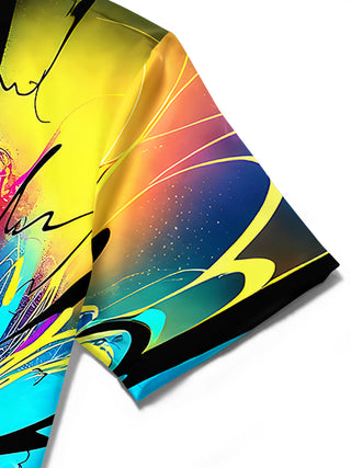Adaychic Men's Tie Dye Colorful Abstract Radial Burst Print Short Sleeve Shirt with Chest Pocket