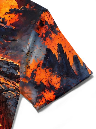 Adaychic Men's Desert Sunset Rock Archway With Cacti Print Short Sleeve Shirt with Chest Pocket