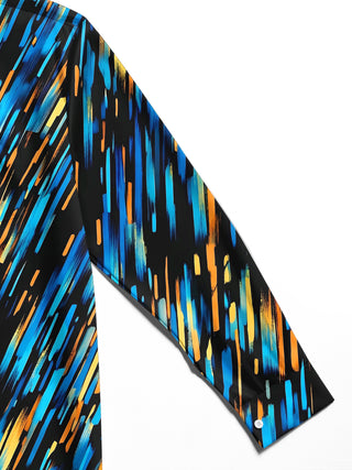 Adaychic Men's Abstract Geometric Brushstrokes Print Long Sleeve Shirt with Chest Pocket