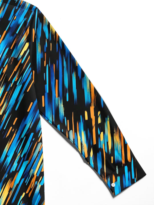 Adaychic Men's Abstract Geometric Brushstrokes Print Long Sleeve Shirt with Chest Pocket