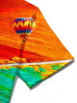 Adaychic Men's Graphic Hot Air Balloon Landscape Print Short Sleeve Shirt with Chest Pocket