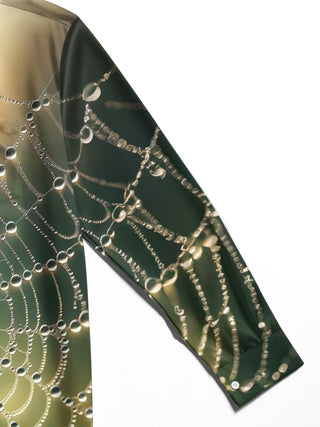 Adaychic Men's Graphic Spider Web With Dew Drops Print Long Sleeve Shirt with Chest Pocket