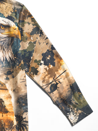 Adaychic Men's Long Sleeve Shirt - Military Soldier And Eagle With Helicopters Print with Chest Pocket