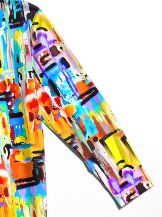 Adaychic Men's Tie Dye Colorful Paint Drip Print Long Sleeve Shirt with Chest Pocket