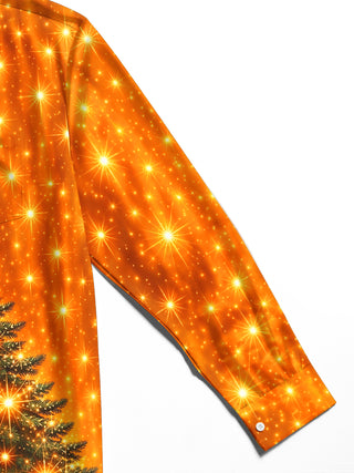 Adaychic Men's Christmas Tree With Sparkling Lights Print Long Sleeve Shirt with Chest Pocket