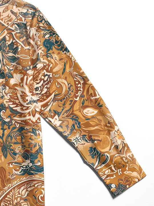 Adaychic Men's Paisley And Floral Medallion Print Long Sleeve Shirt with Chest Pocket