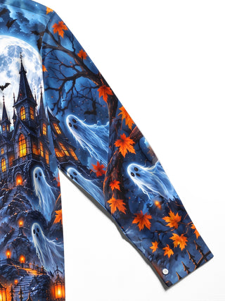 Adaychic Men's Graphic Halloween Witch Print Long Sleeve Shirt with Chest Pocket