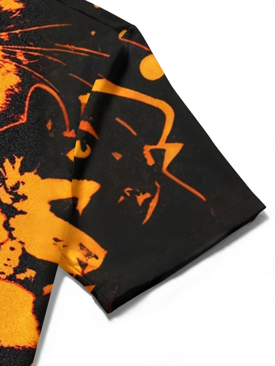 Adaychic Men's Hawaiian Cat Faces Print Short Sleeve Shirt with Chest Pocket