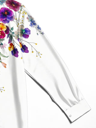 Adaychic Men's Floral Colorful Floral Branches Print Long Sleeve Shirt with Chest Pocket
