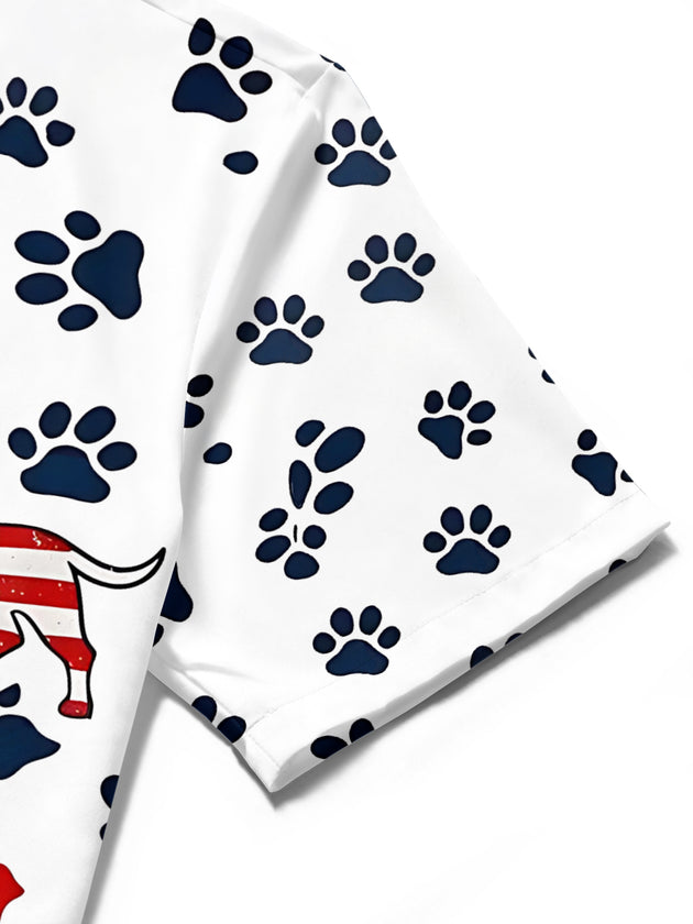 American Flag Dog Paw Men's Pocket Short Sleeve Shirts