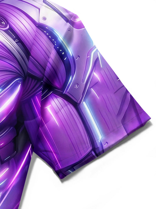 Adaychic Men's 3D Cyber Mecha Torso Print Short Sleeve Shirt with Chest Pocket