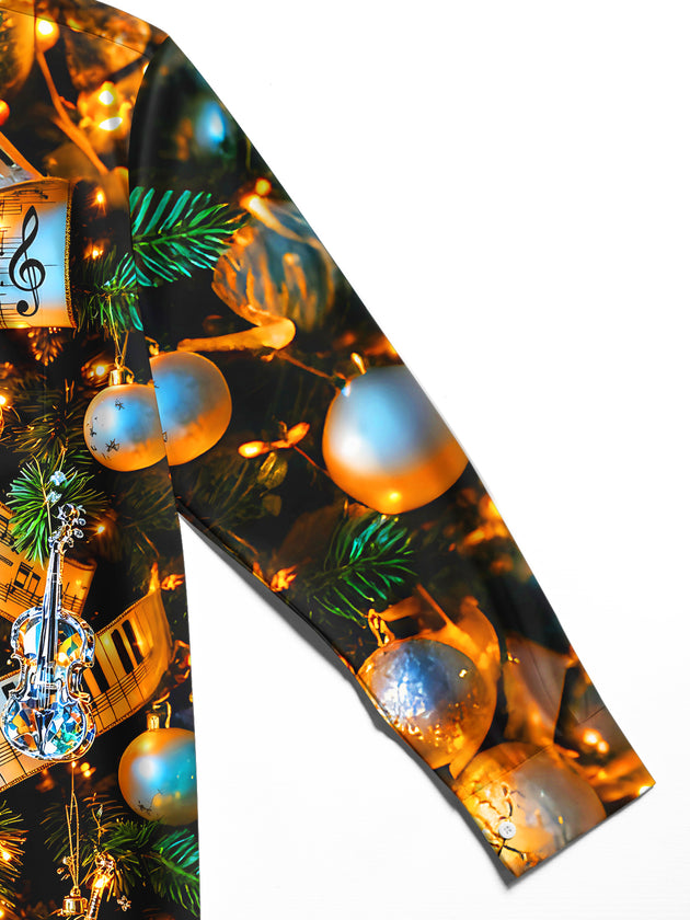Adaychic Men's Graphic Christmas Tree Print Long Sleeve Shirt with Chest Pocket