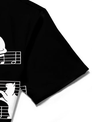 Adaychic Men's Graphic Cat On Musical Staff Print Short Sleeve Shirt with Chest Pocket