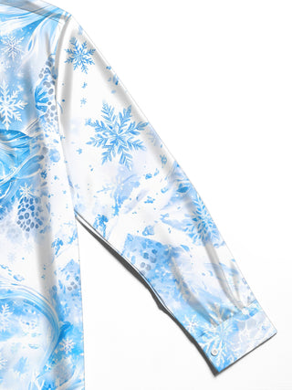 Adaychic Men's Printed Snowflakes And Ice Waves Print Long Sleeve Shirt with Chest Pocket