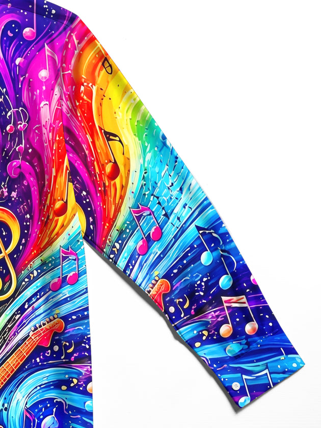 Adaychic Men's Graphic Musical Instruments Print Long Sleeve Shirt with Chest Pocket