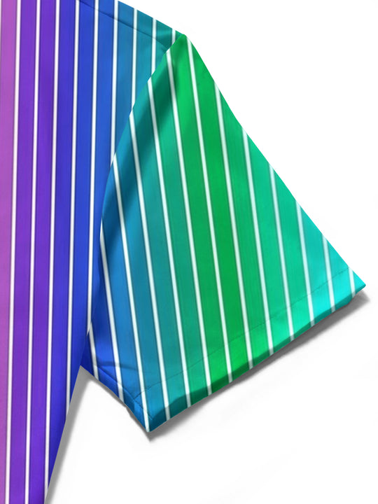 Adaychic Men's Striped Rainbow Gradient Stripes Print Short Sleeve Shirt with Chest Pocket