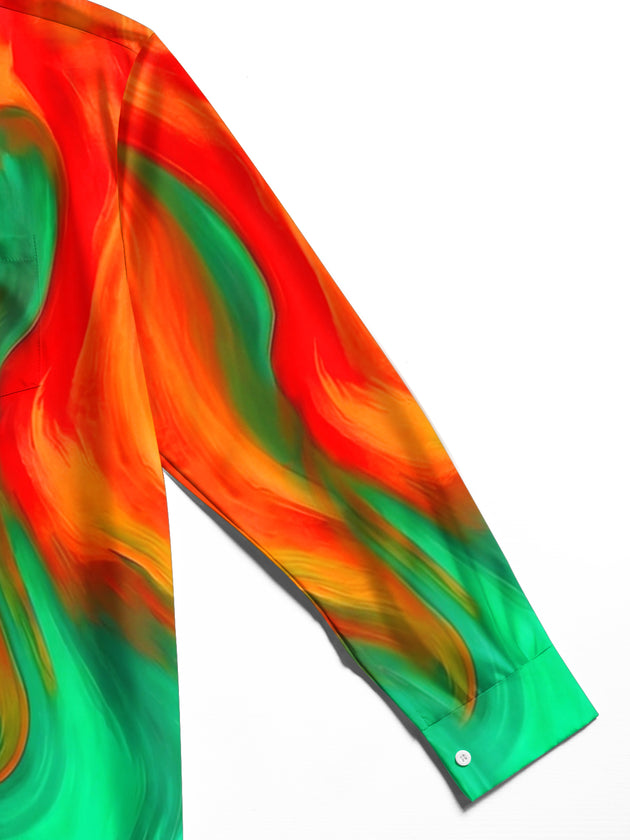Adaychic Men's Abstract Swirling Colorful Pattern Long Sleeve Shirt with Chest Pocket